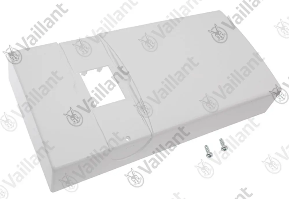Vaillant-Abdeckung in Weiß, rechteckige Form mit Aussparung. Lieferumfang umfasst zwei Schrauben.